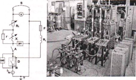 Circuit diagram and view of the switching test stand